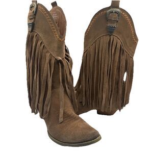 Very Volatile Hillside Fringe Cowgirl Buckle Western Boho Boots Tan Brown Size 8